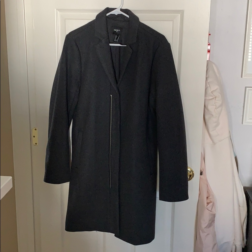 Forever 21 Small Gray Zipper Trench Coat